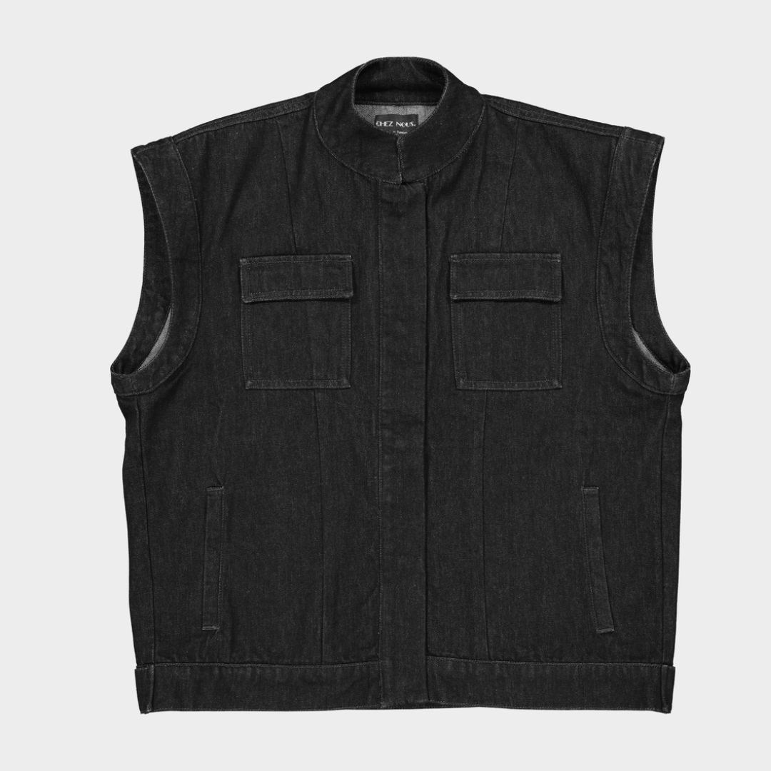 FARAH denim sleeveless jacket - Black