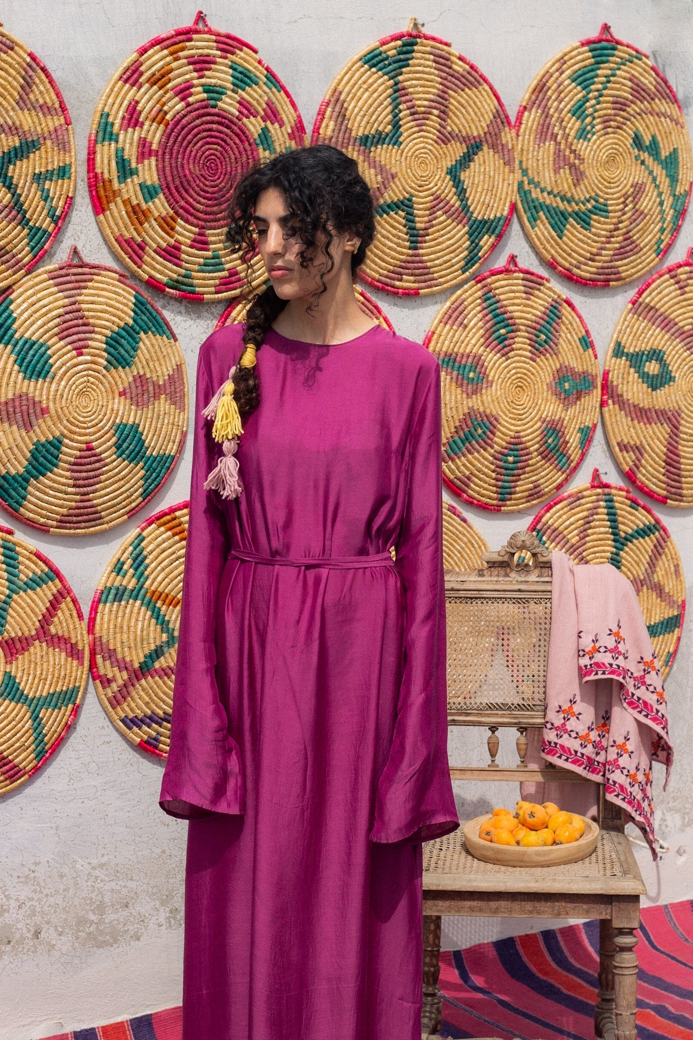 Dalia hand-woven silk dress (plum)