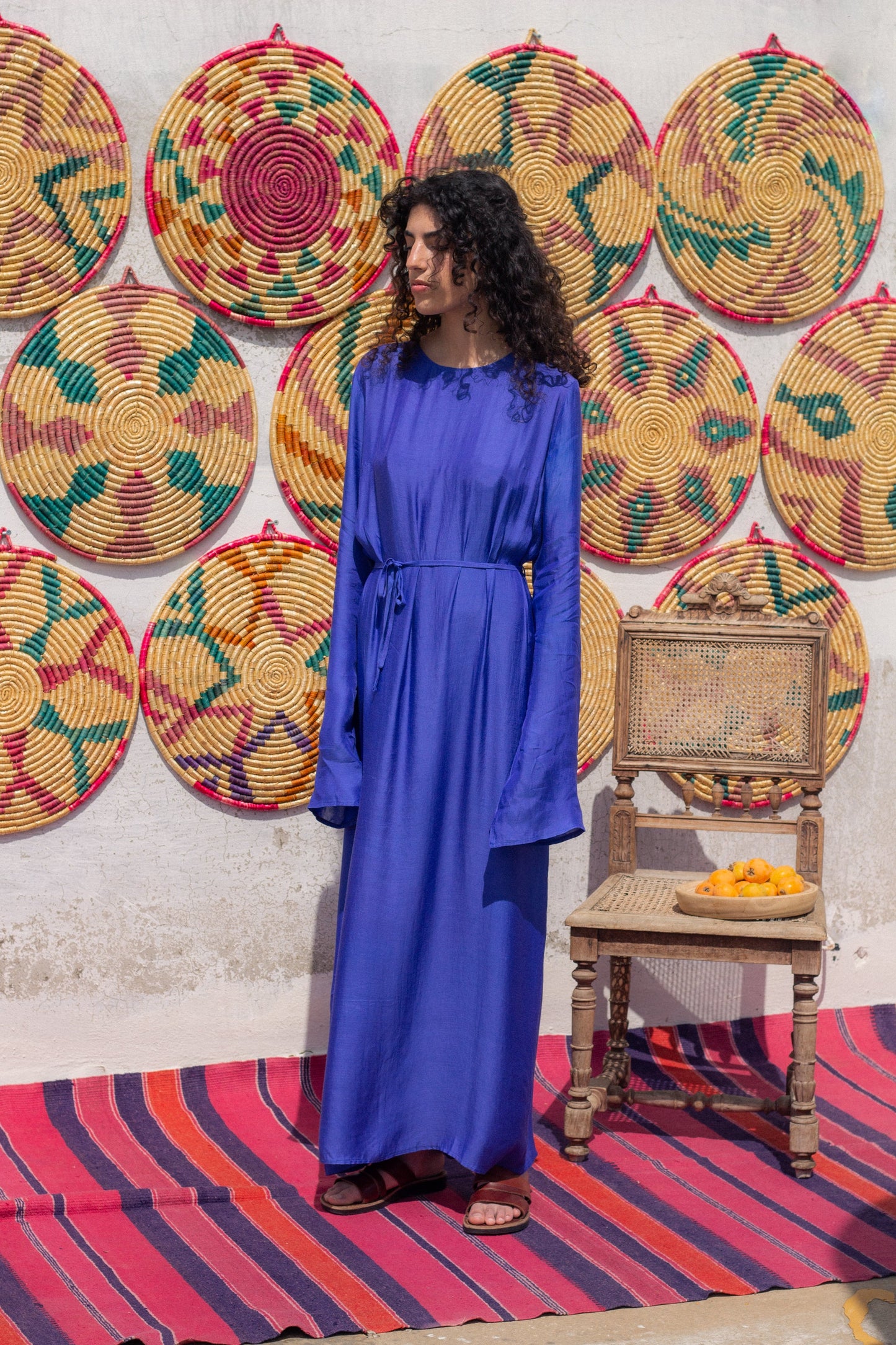 Dalia hand-woven silk dress (Yaffa blue)