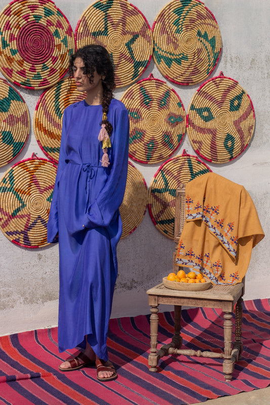 Dalia hand-woven silk dress (Yaffa blue)