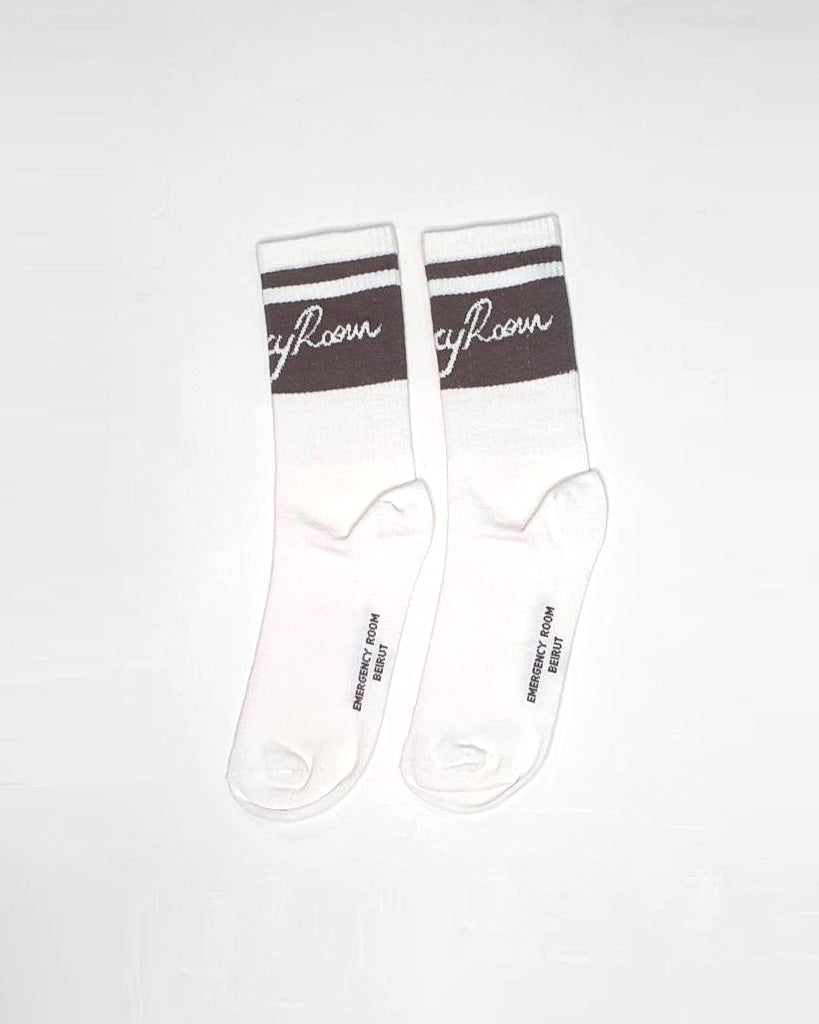 SOCKS 'EMERGENCY ROOM' TAUPE & WHITE