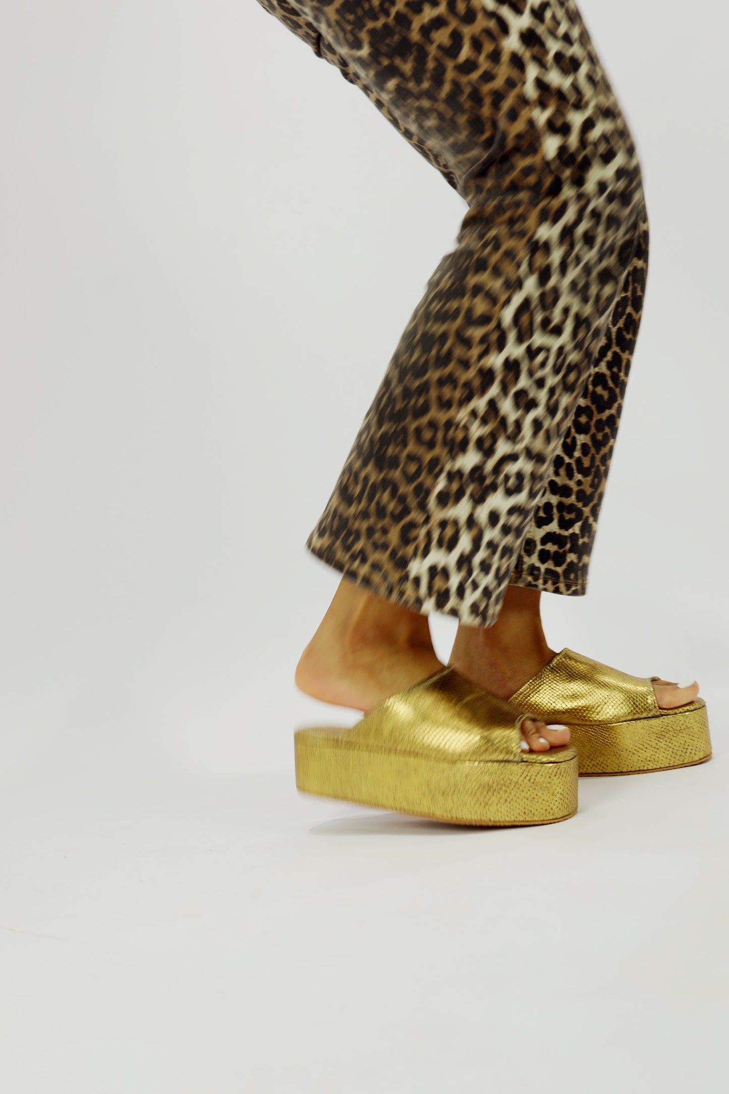 Leather Zoubi Snake Shoes (Gold)
