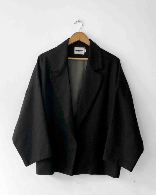 WIDE CUT JACKET BLACK LINEN